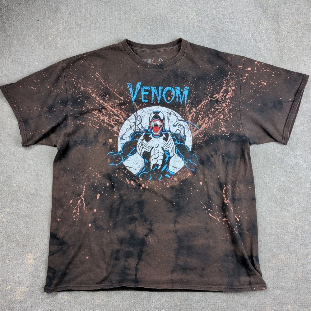 Marvel Venom T-Shirt Size 1X Mens Brown Bleach Splatter Graphic Tee Streetwear — photo 2